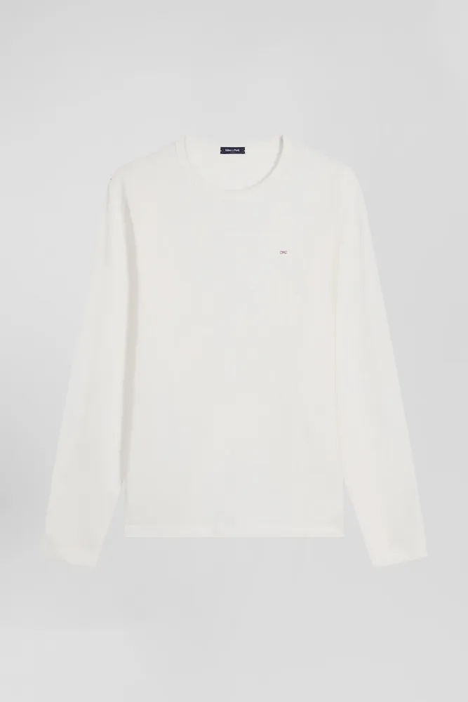 T-shirt Manches Longues En Coton Uni écru Coupe Slim