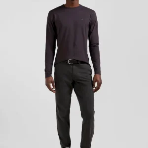 T-shirt manches longues en coton Pima marron foncé coupe Regular