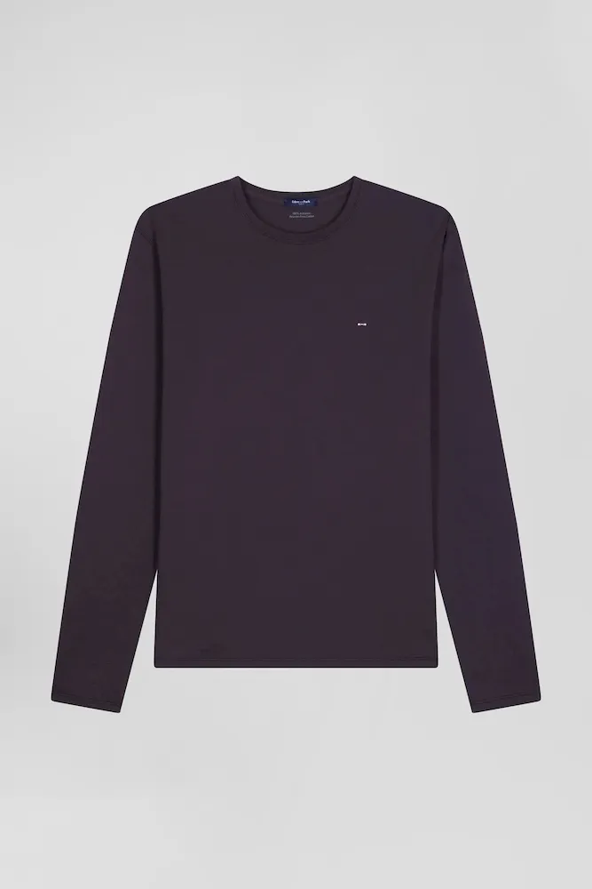 T-shirt Manches Longues En Coton Pima Marron Foncé Coupe Regular