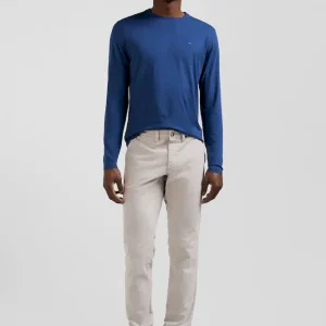 T-shirt manches longues uni en coton bleu coupe Regular