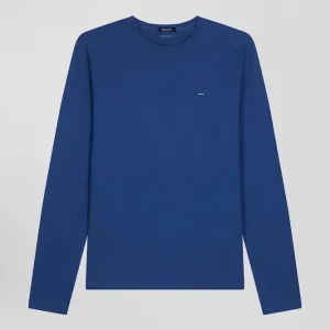 Alternative view of T-shirt manches longues uni en coton bleu coupe Regular
