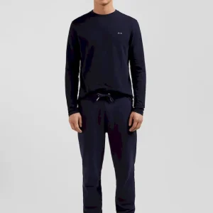 T-shirt manches longues en coton bleu marine broderie et nœuds papillon cerclés