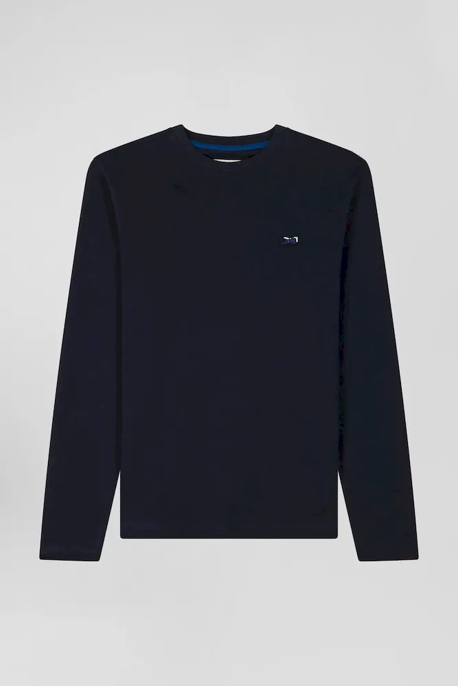 T-shirt Manches Longues En Coton Bleu Marine Broderie Et Nœuds Papillon Cerclés