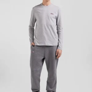 T-shirt manches longues en coton gris broderie et nœuds papillon cerclés