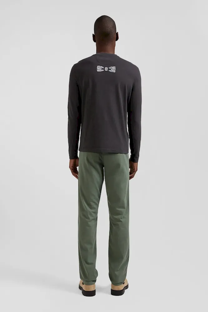 T-shirt manches longues en coton kaki patch dos imprimé fleuri coupe Regular – Bild 6