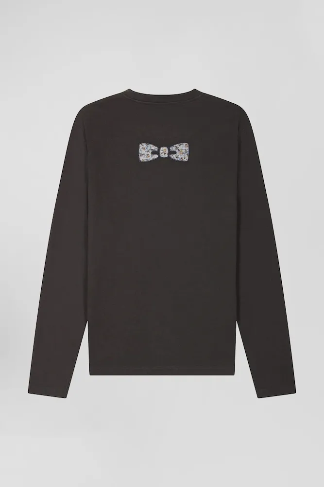 T-shirt manches longues en coton kaki patch dos imprimé fleuri coupe Regular – Bild 4