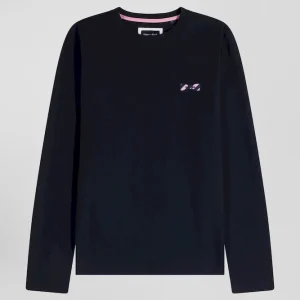 Alternative view of T-shirt manches longues en coton bleu marine brodé coupe Regular