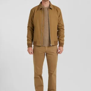 Blouson zippé à col chemise en gabardine de coton noisette