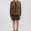Gilet sans manches zippé en peau retournée noisette coupe Relaxed