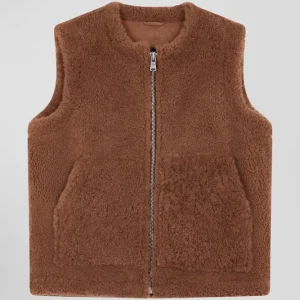 Alternative view of Gilet sans manches zippé en peau retournée noisette coupe Relaxed