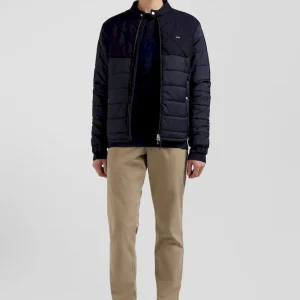 Doudoune manches longues col motard à matelassage double bleu marine