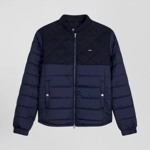 Alternative view of Doudoune manches longues col motard à matelassage double bleu marine