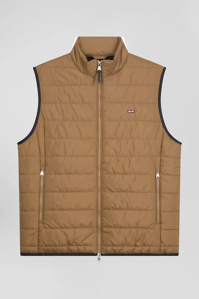 Doudoune Sans Manches Matelassée à Col Montant Noisette