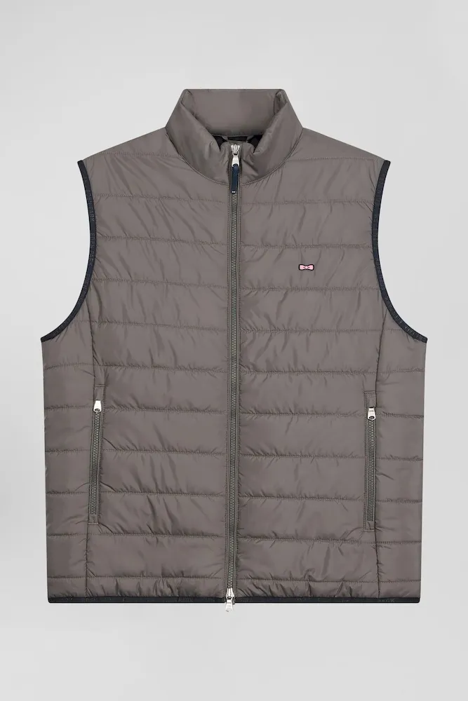 Doudoune Sans Manches Matelassée à Col Montant Gris