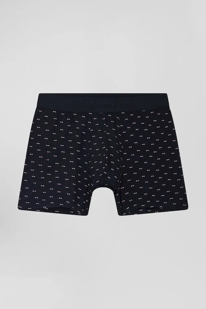 Boxer à micro motifs nœud papillon bleu marine et rose en coton stretch