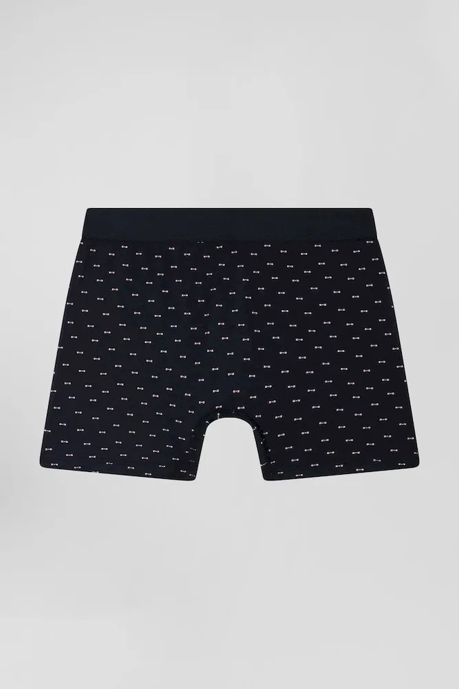 Boxer à micro motifs nœud papillon bleu marine et rose en coton stretch – Bild 3
