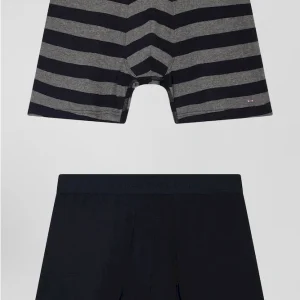 Lot de 2 boxers en coton stretch uni et cerclé gris anthracite