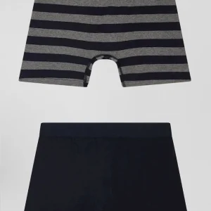 Alternative view of Lot de 2 boxers en coton stretch uni et cerclé gris anthracite