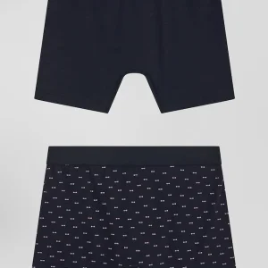Alternative view of Lot de 2 boxers en coton stretch uni et micro-motifs bleu marine