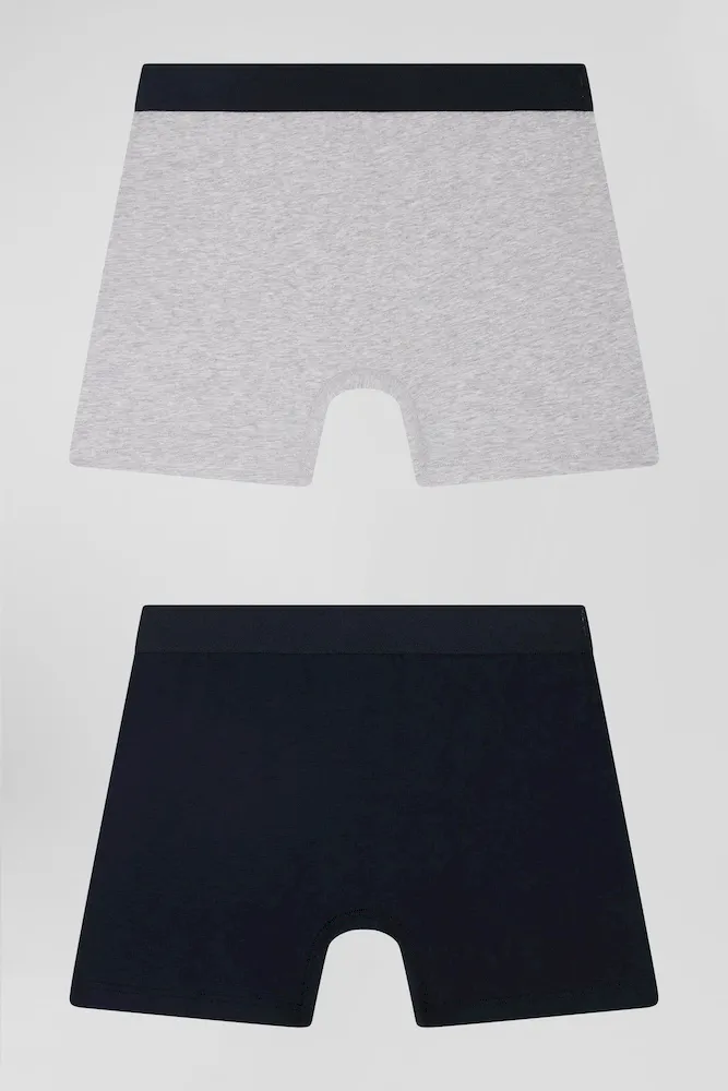 Lot De 2 Boxers Bleu Marine Et Gris En Coton Stretch