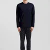 Pyjama long en coton bleu marine
