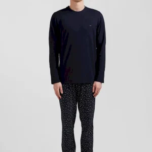 Pyjama long en coton bleu marine