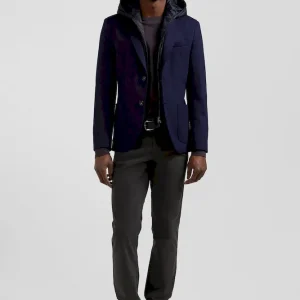 Veste blazer 2-en-1 en laine mélangée marine coupe Modern