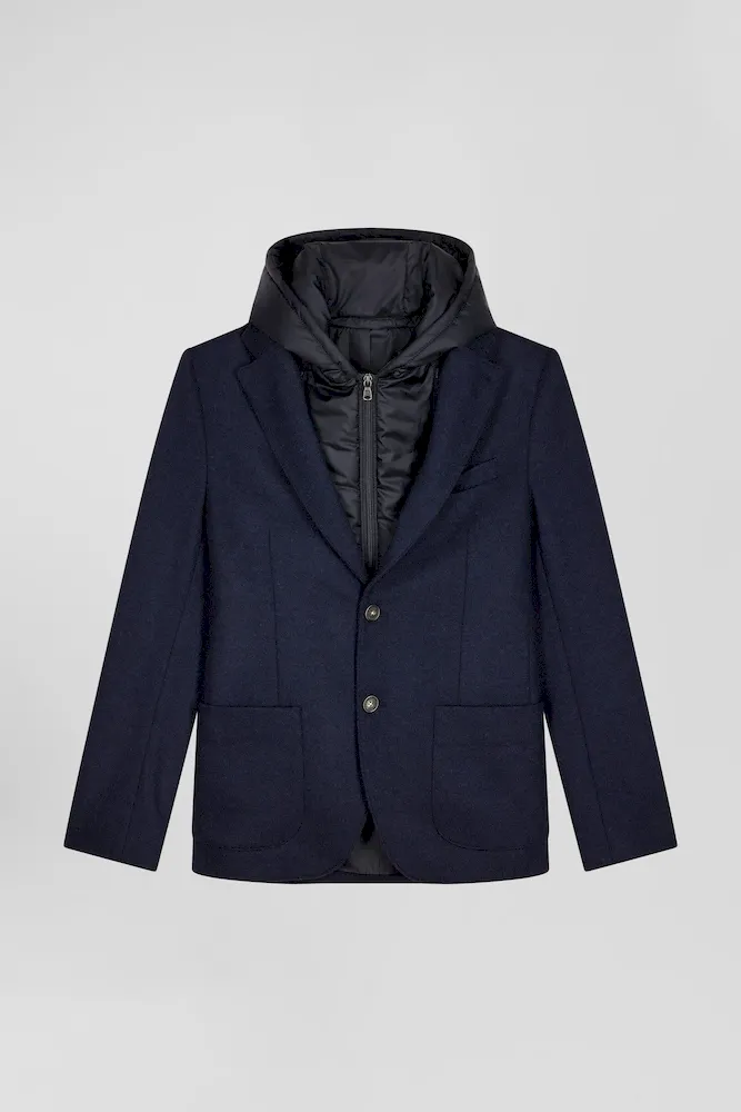 Veste Blazer 2-en-1 En Laine Mélangée Marine Coupe Modern