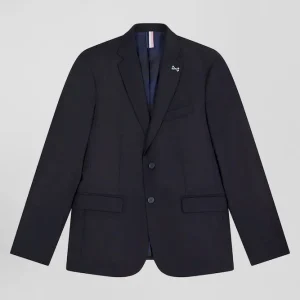 Veste blazer en laine bleu marine et doublure cerclée coupe Modern