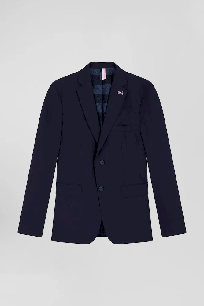 Veste en laine mélangée marine à doublure cerclée coupe Modern