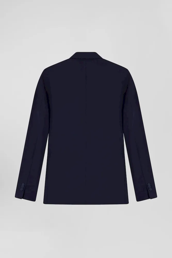 Veste En Laine Mélangée Marine à Doublure Cerclée Coupe Modern
