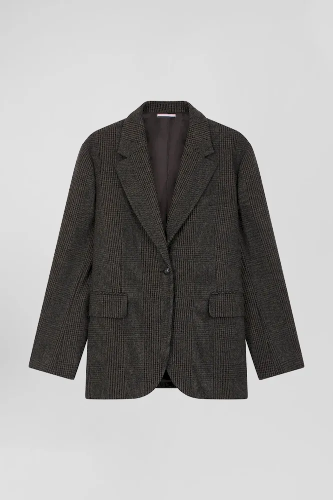 Veste Blazer En Laine Mélangée Prince De Galles Coupe Oversized