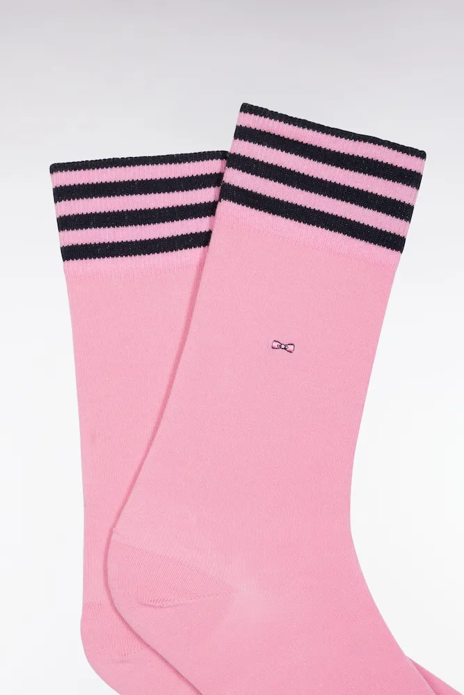 Chaussettes En Coton Stretch Mélangée Roses à Bordures Rayées