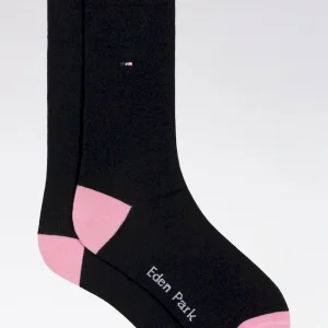 Chaussettes en coton stretch mélangé noires à renforts roses