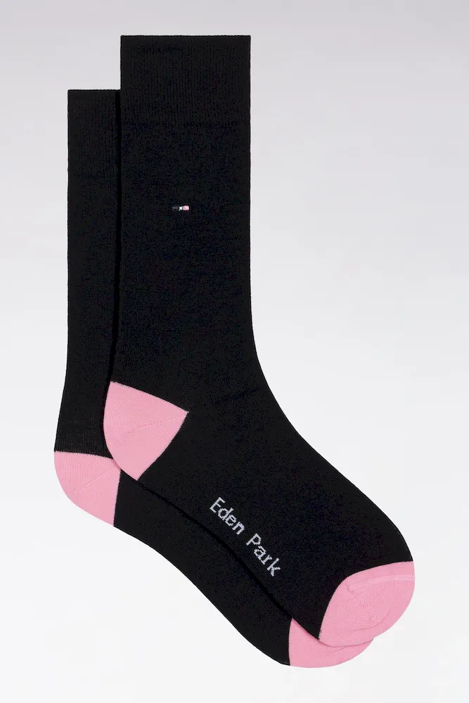 Chaussettes en coton stretch mélangé noires à renforts roses