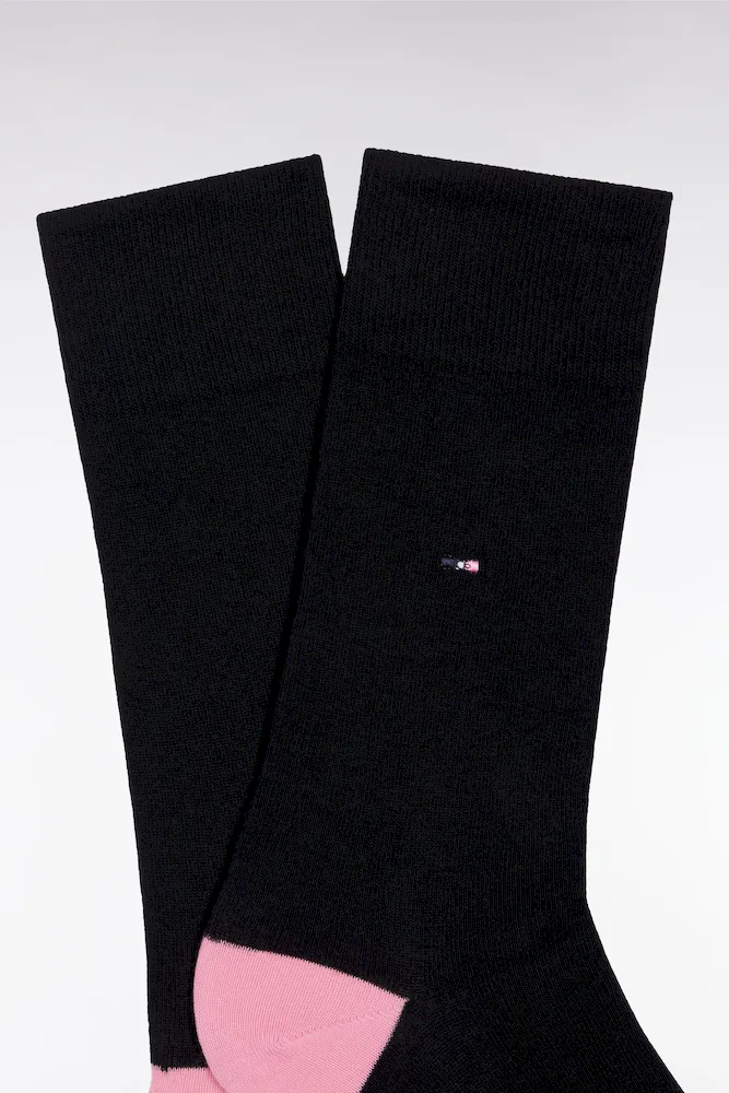 Chaussettes en coton stretch mélangé noires à renforts roses – Bild 2