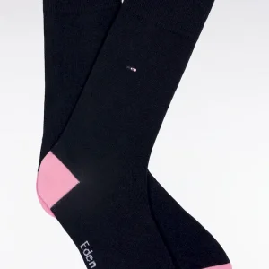 Alternative view of Chaussettes en coton mélangé marine à renforts roses