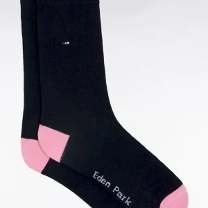 Chaussettes en coton mélangé marine à renforts roses