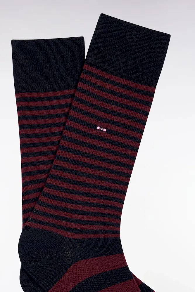 Chaussettes Rayées En Coton Mélangé Bordeaux