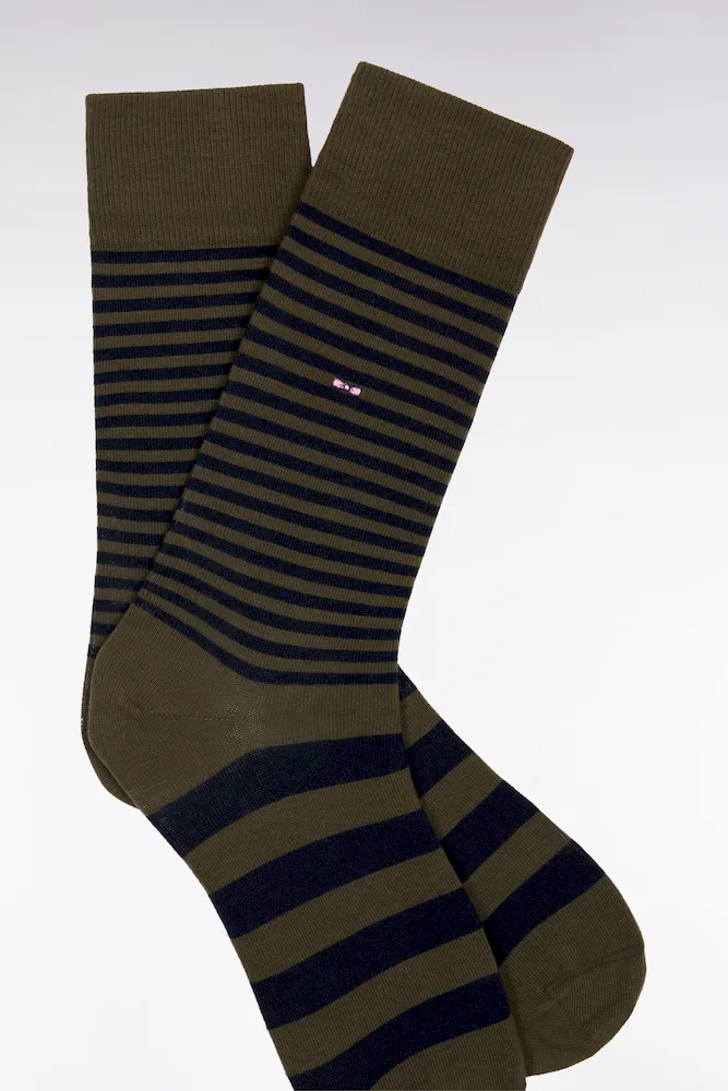 Chaussettes Rayées En Coton Mélangé Kaki