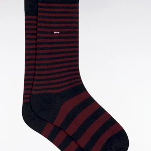 Chaussettes rayées en coton mélangé bordeaux