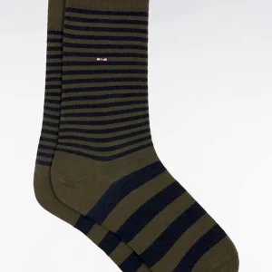 Chaussettes rayées en coton mélangé kaki