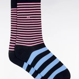 Chaussettes à rayures bicolores en coton mélangé bleues et roses