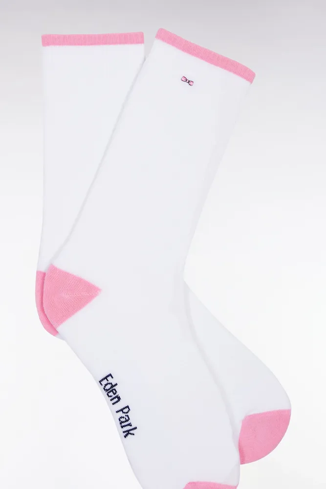 Chaussettes En Coton Mélangées Blanches à Renforts Roses