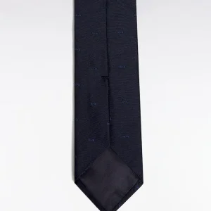 Alternative view of Cravate en soie marine à micro-motifs nœud papillon
