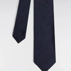Cravate en soie marine à micro-motifs nœud papillon