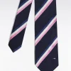 Cravate en soie marine à rayures tricolores