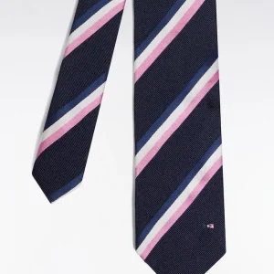 Cravate en soie marine à rayures tricolores
