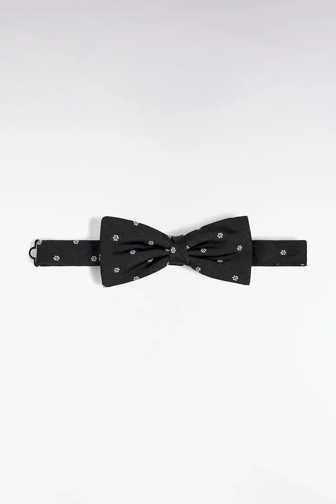 Nœud papillon en soie noir à micro-motifs fleurs