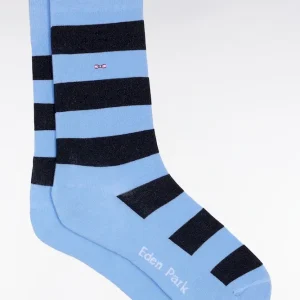 Lot de trois paires de chaussettes rayées bleu ciel et marine